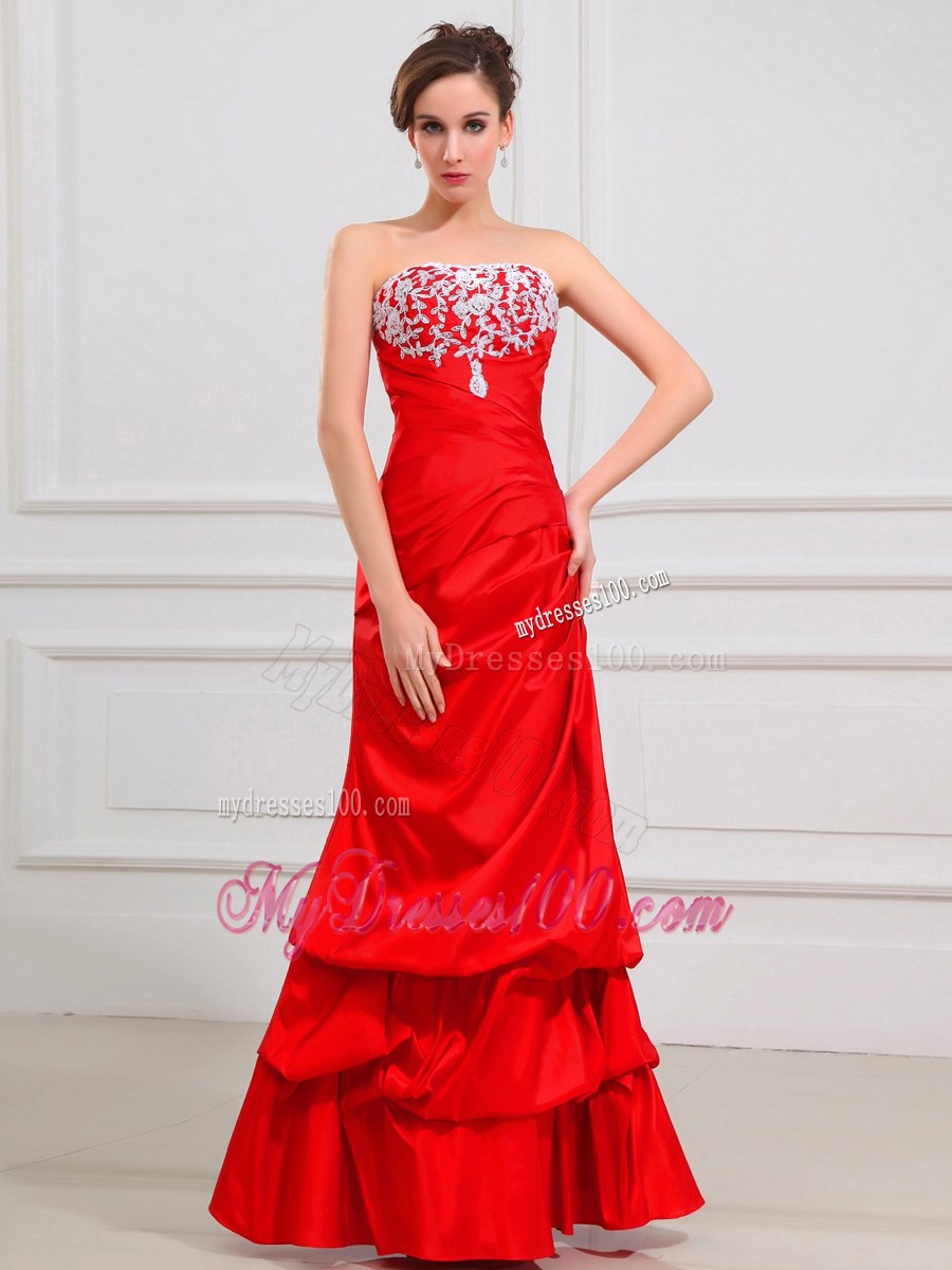 Lace Strapless Floor-length Red Foraml Evening Dresses