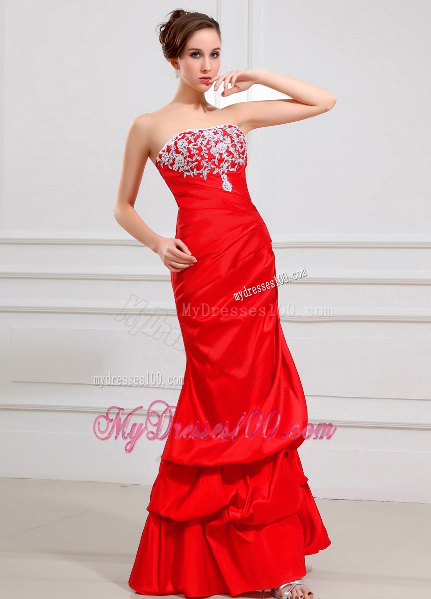 Lace Strapless Floor-length Red Foraml Evening Dresses