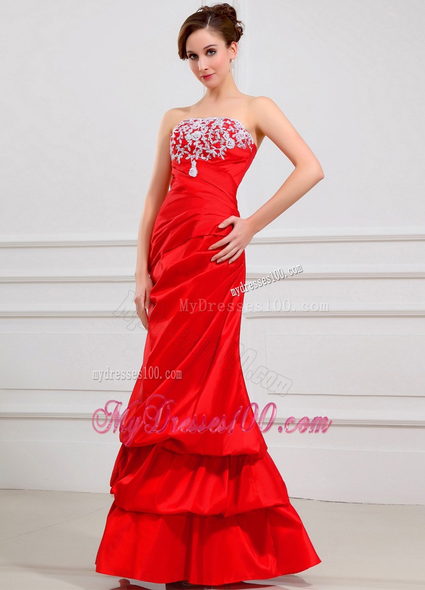 Lace Strapless Floor-length Red Foraml Evening Dresses