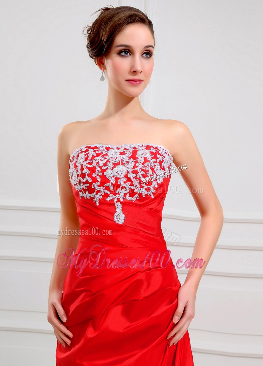 Lace Strapless Floor-length Red Foraml Evening Dresses