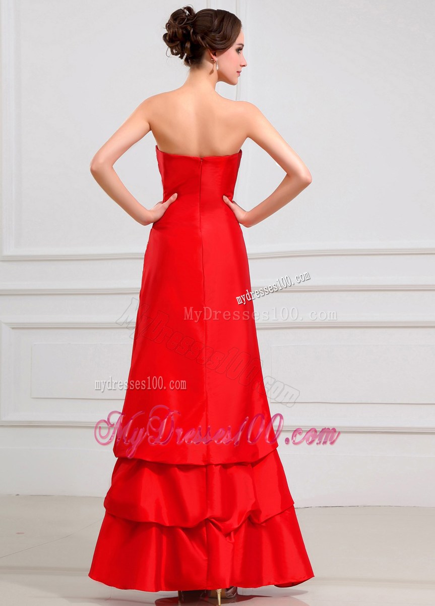 Lace Strapless Floor-length Red Foraml Evening Dresses