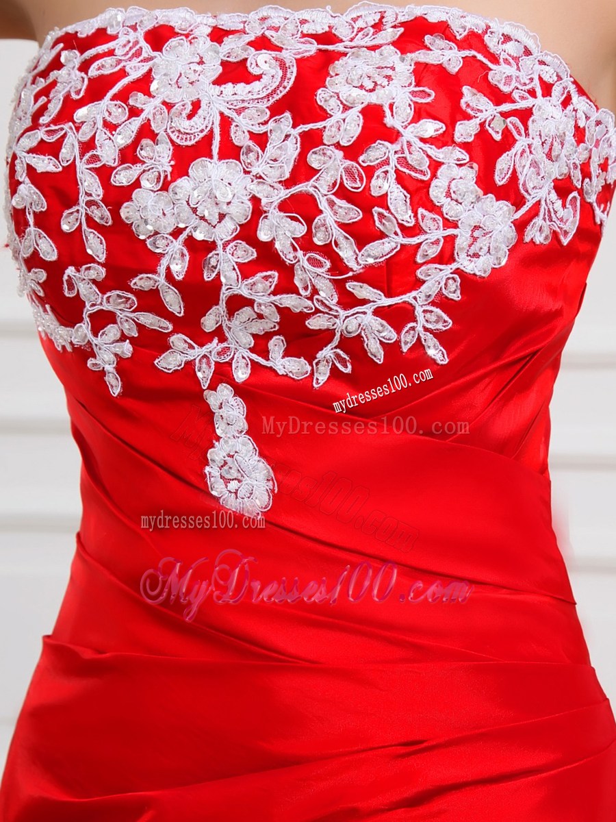 Lace Strapless Floor-length Red Foraml Evening Dresses