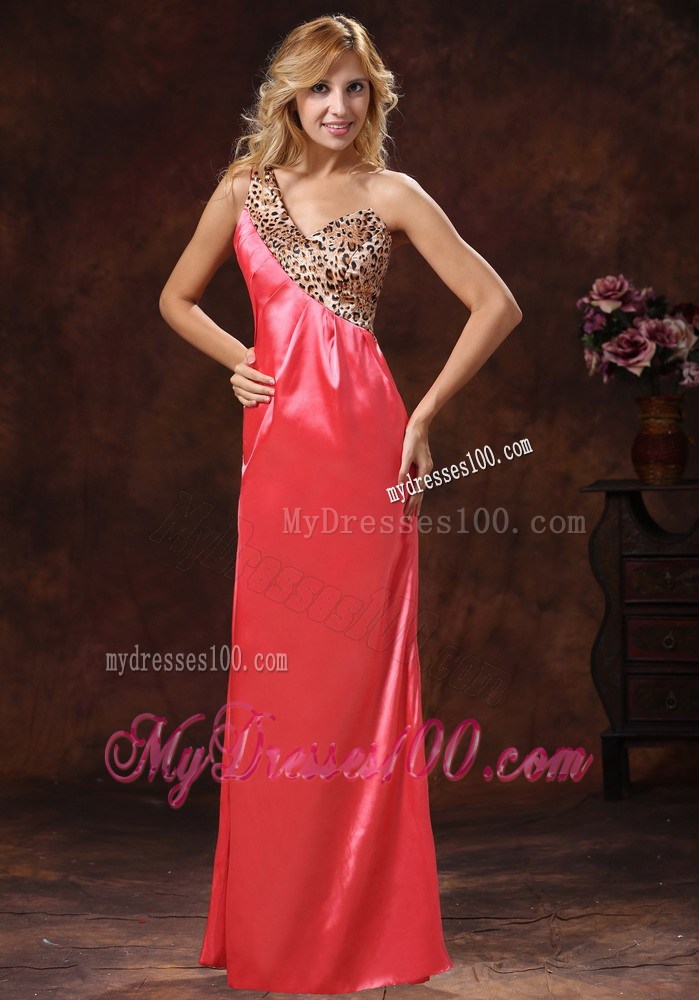 2013 Watermelon Red One Shoulder Leopard Evening Dress for Women