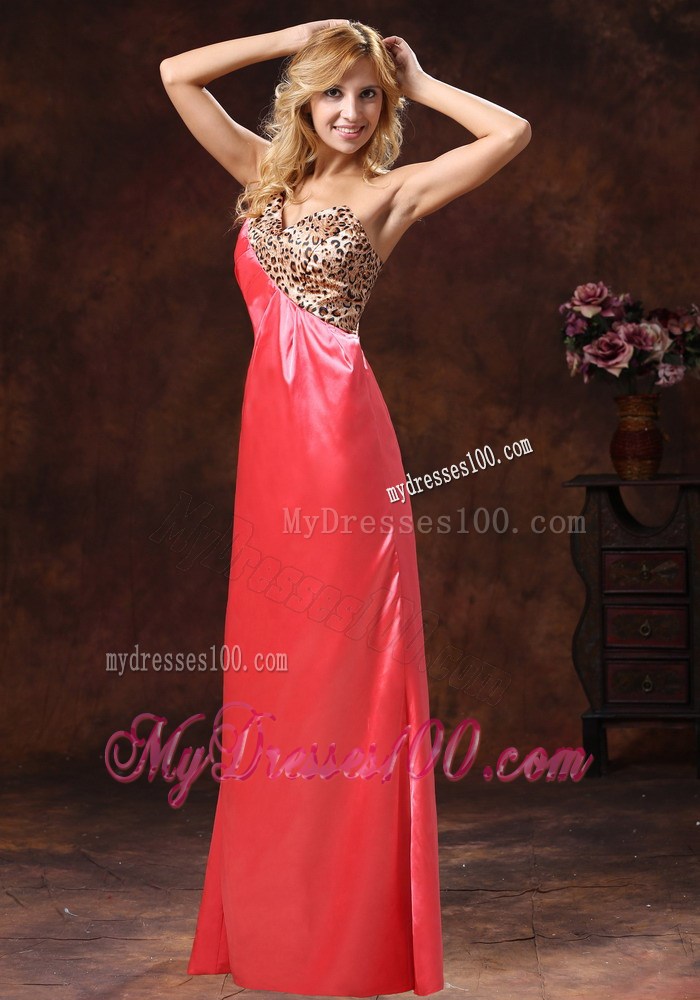 2013 Watermelon Red One Shoulder Leopard Evening Dress for Women
