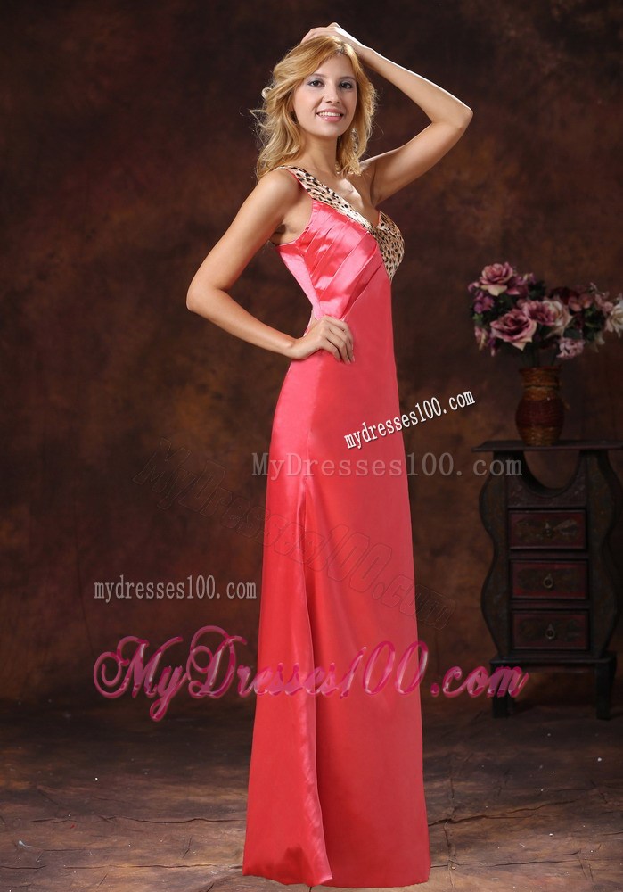 2013 Watermelon Red One Shoulder Leopard Evening Dress for Women