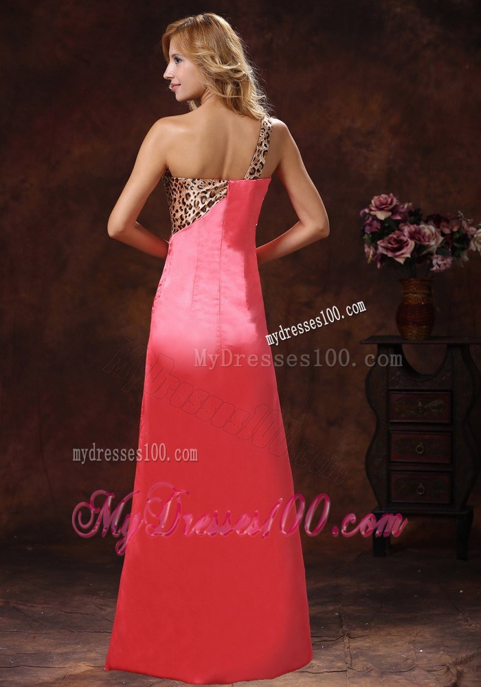 2013 Watermelon Red One Shoulder Leopard Evening Dress for Women
