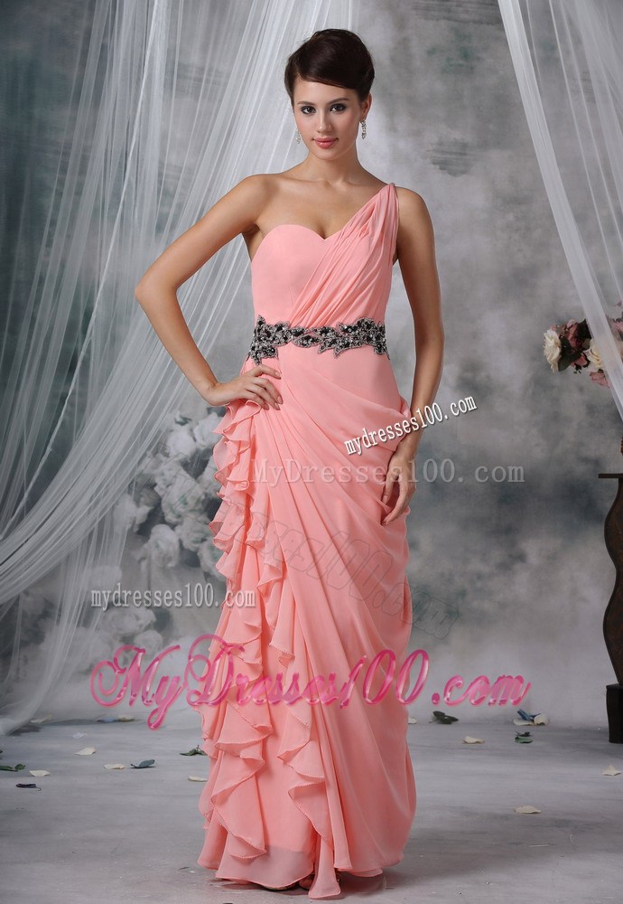 Ruched Decorate One Shoulder Light Pink 2013 Prom Evening Dress
