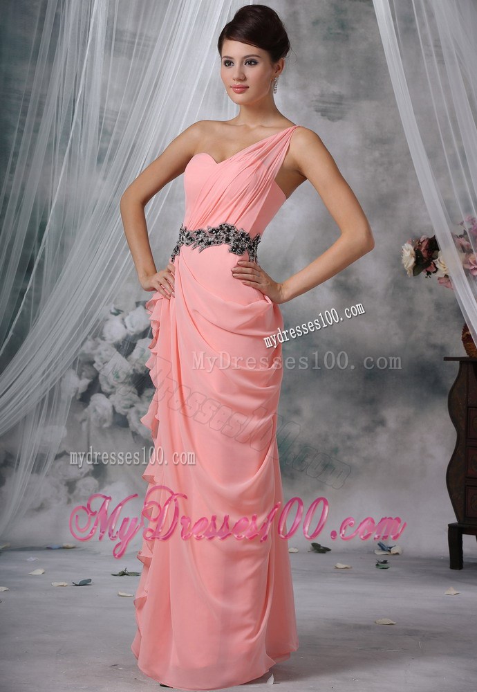 Ruched Decorate One Shoulder Light Pink 2013 Prom Evening Dress