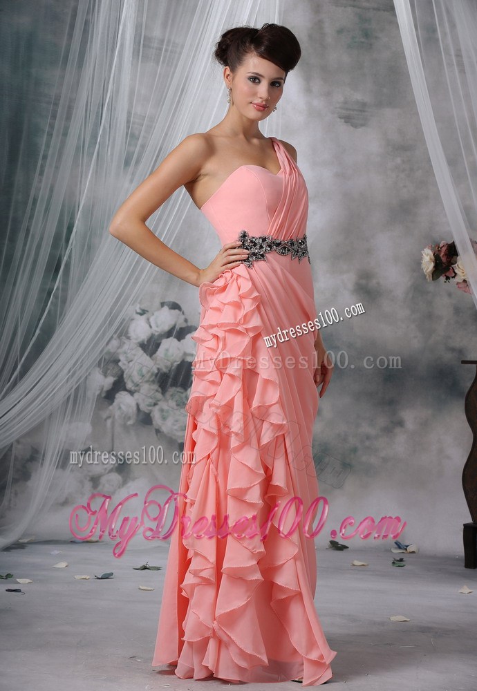 Ruched Decorate One Shoulder Light Pink 2013 Prom Evening Dress