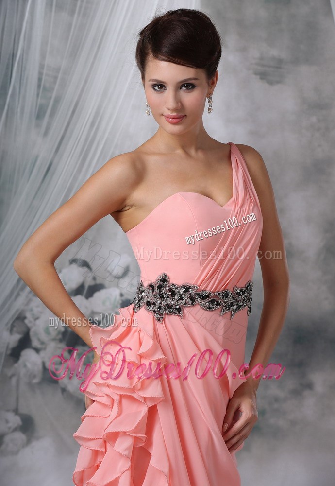 Ruched Decorate One Shoulder Light Pink 2013 Prom Evening Dress
