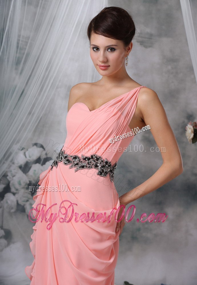 Ruched Decorate One Shoulder Light Pink 2013 Prom Evening Dress