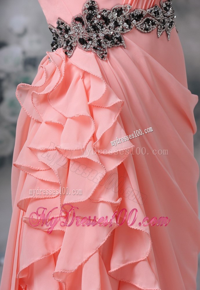 Ruched Decorate One Shoulder Light Pink 2013 Prom Evening Dress