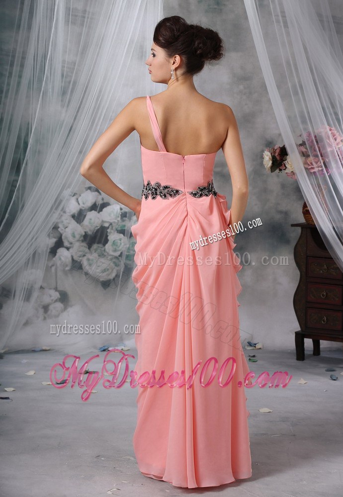Ruched Decorate One Shoulder Light Pink 2013 Prom Evening Dress