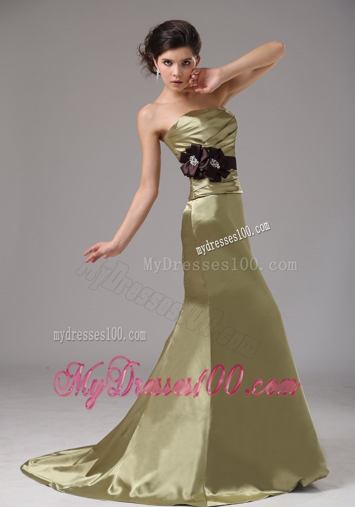 Strapless Mermaid Olive Green Prom Dress With Black Sash