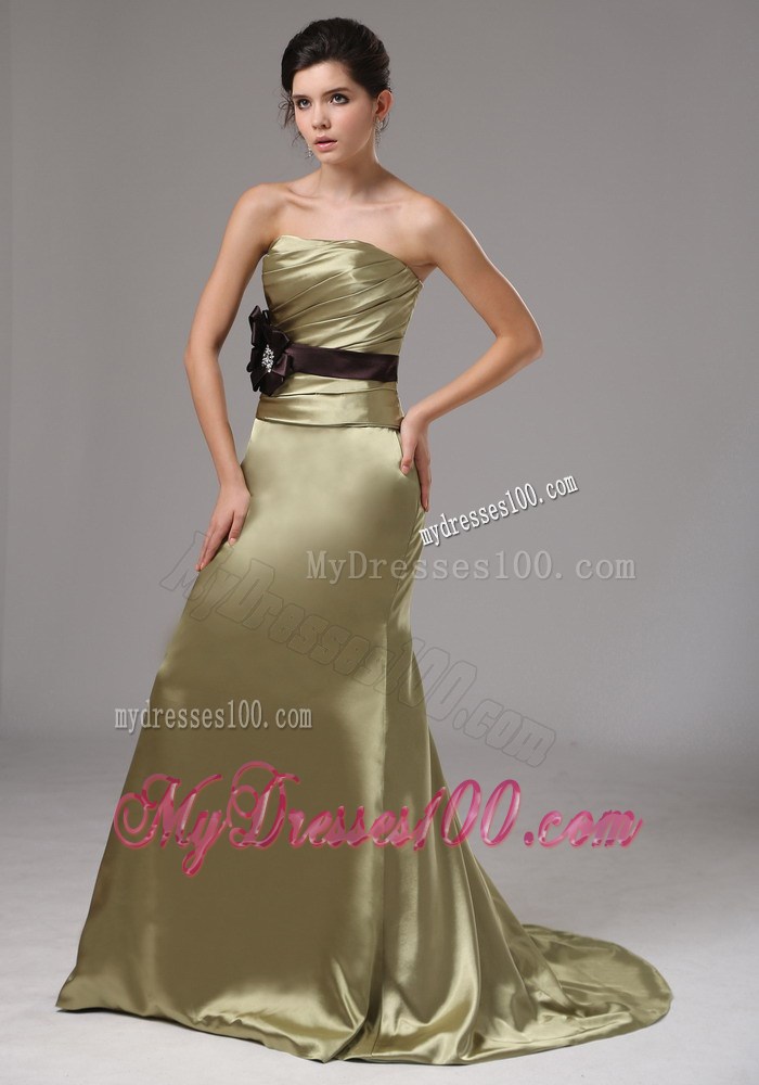 Strapless Mermaid Olive Green Prom Dress With Black Sash