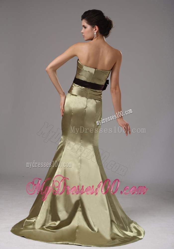 Strapless Mermaid Olive Green Prom Dress With Black Sash