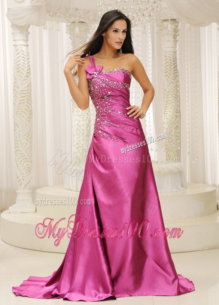 One Shoulder Beaded Decorate Bodice For Formal Evening Dress