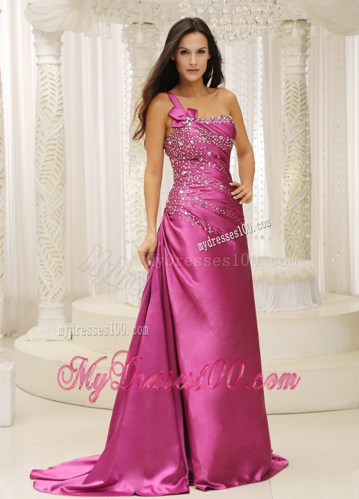 One Shoulder Beaded Decorate Bodice For Formal Evening Dress