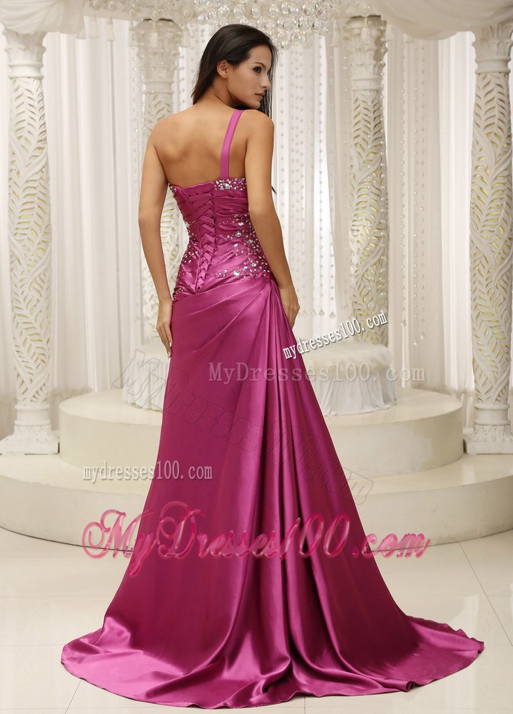 One Shoulder Beaded Decorate Bodice For Formal Evening Dress
