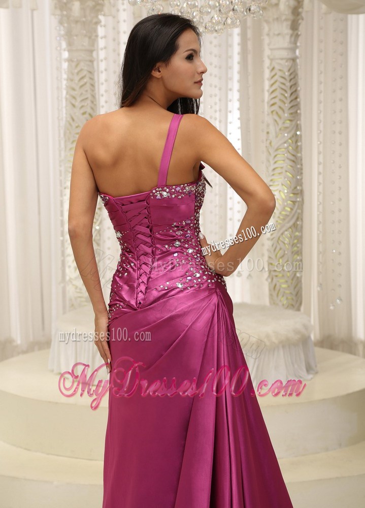 One Shoulder Beaded Decorate Bodice For Formal Evening Dress