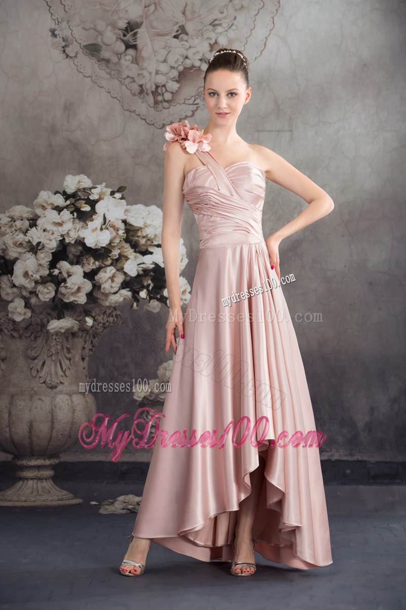 One Shoulder Hand Made Flowers High-low Prom Dress