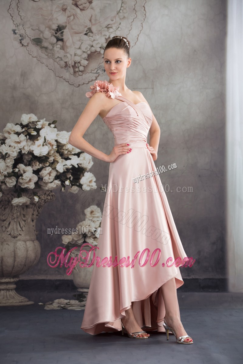 One Shoulder Hand Made Flowers High-low Prom Dress