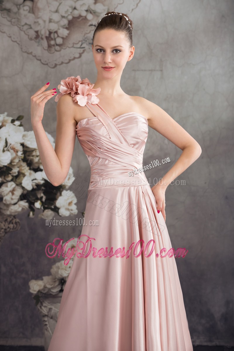 One Shoulder Hand Made Flowers High-low Prom Dress