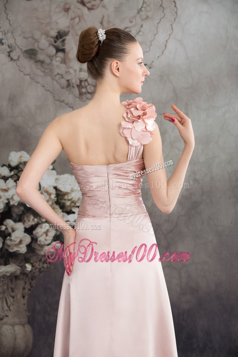 One Shoulder Hand Made Flowers High-low Prom Dress