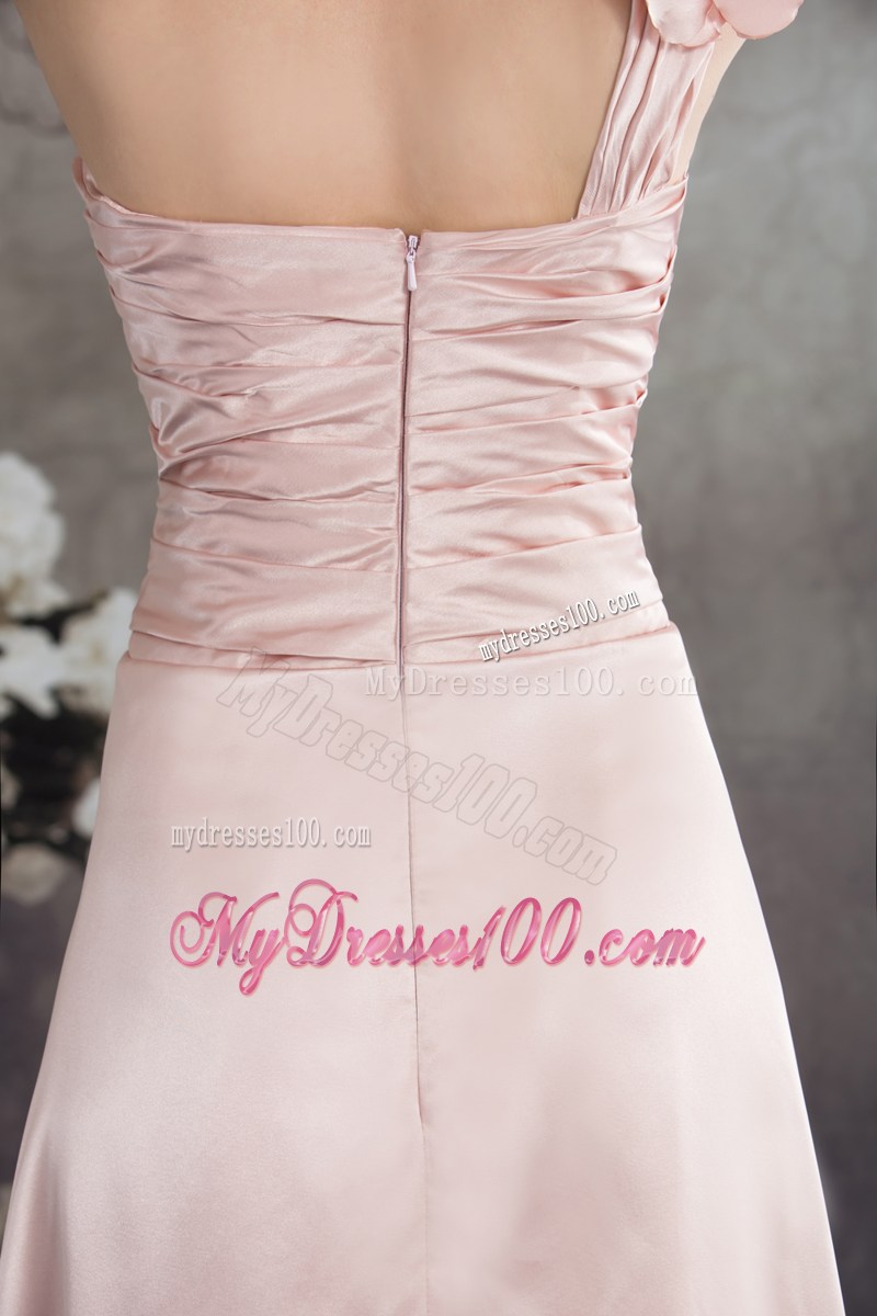 One Shoulder Hand Made Flowers High-low Prom Dress