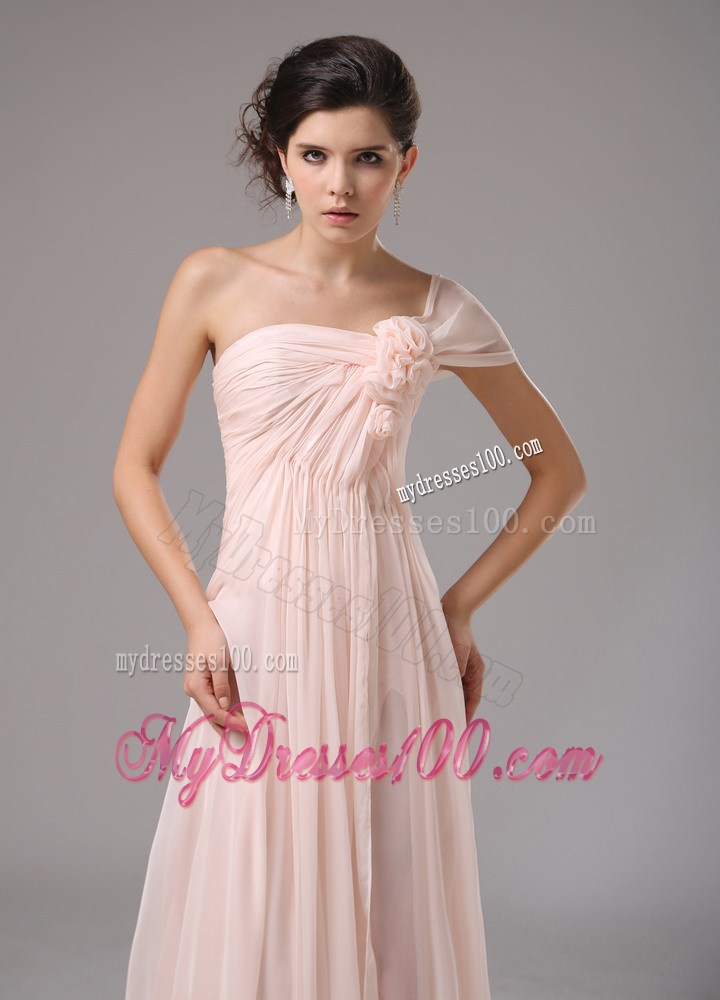 Light Pink One Shoulder and Hande Made Flowers For 2013 Evening Dress Custom Made