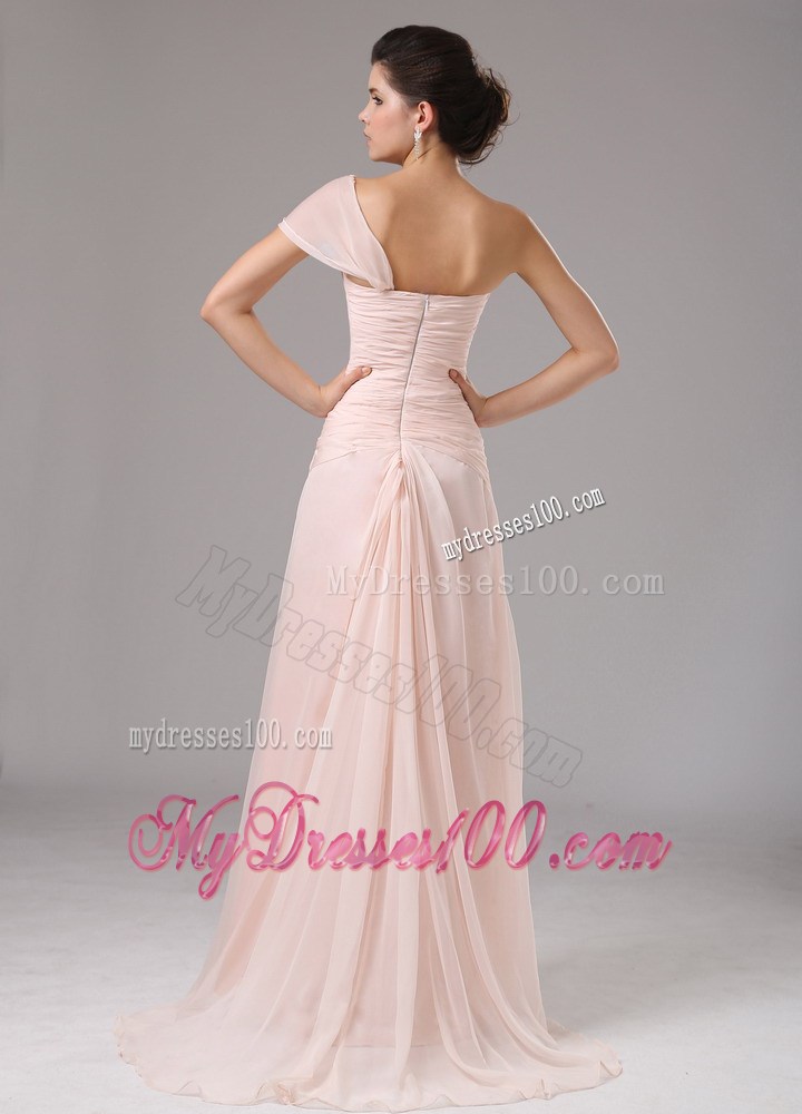 Light Pink One Shoulder and Hande Made Flowers For 2013 Evening Dress Custom Made