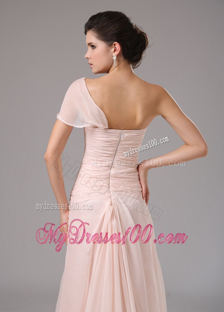 Light Pink One Shoulder and Hande Made Flowers For 2013 Evening Dress Custom Made