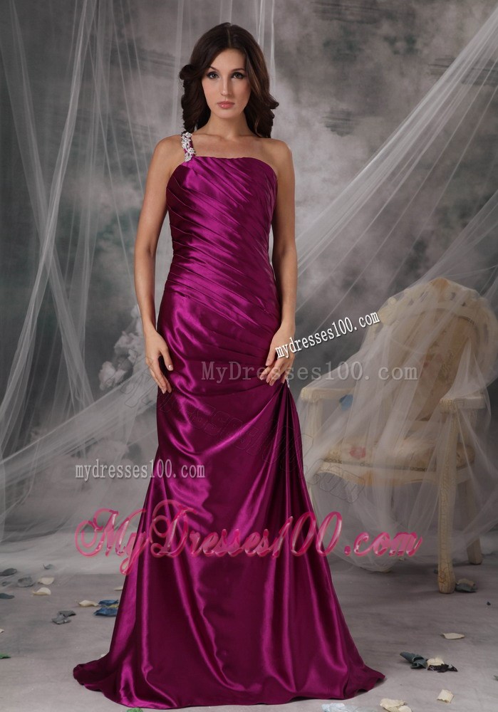Exclusive Fuchsia One Shoulder Evening Dress Appliques Floor-length