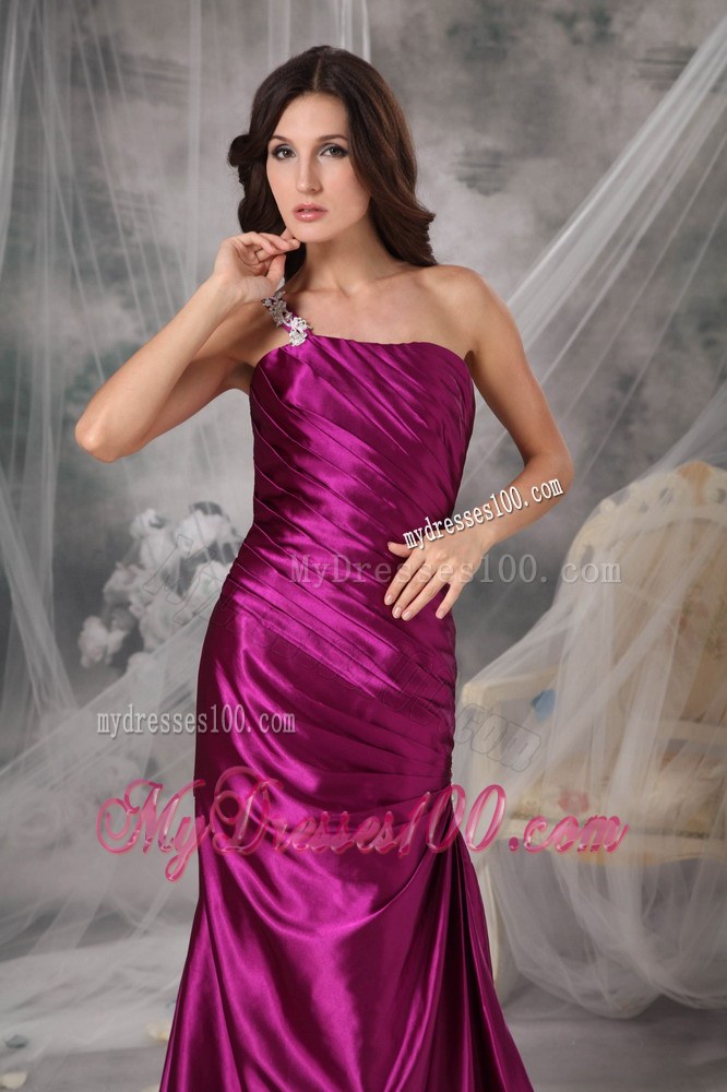 Exclusive Fuchsia One Shoulder Evening Dress Appliques Floor-length