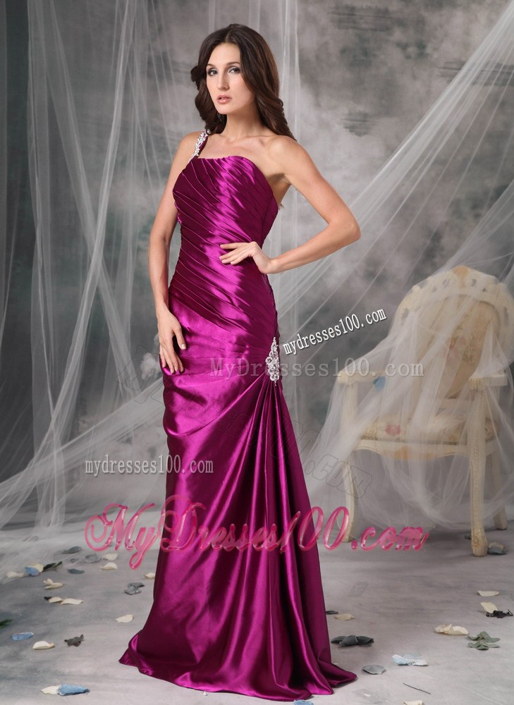 Exclusive Fuchsia One Shoulder Evening Dress Appliques Floor-length