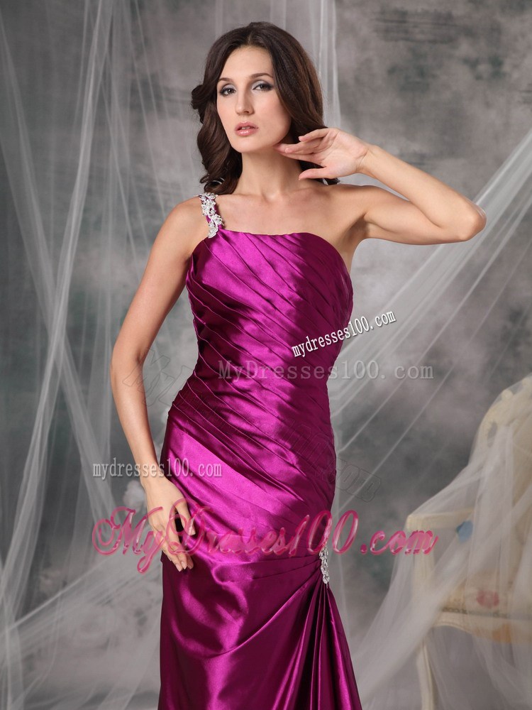 Exclusive Fuchsia One Shoulder Evening Dress Appliques Floor-length