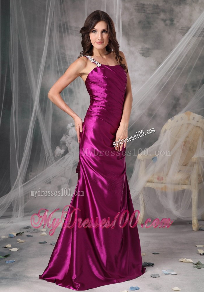 Exclusive Fuchsia One Shoulder Evening Dress Appliques Floor-length