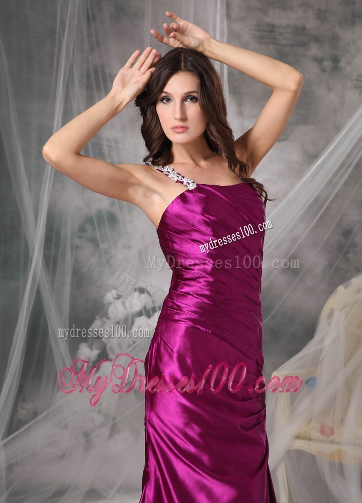 Exclusive Fuchsia One Shoulder Evening Dress Appliques Floor-length