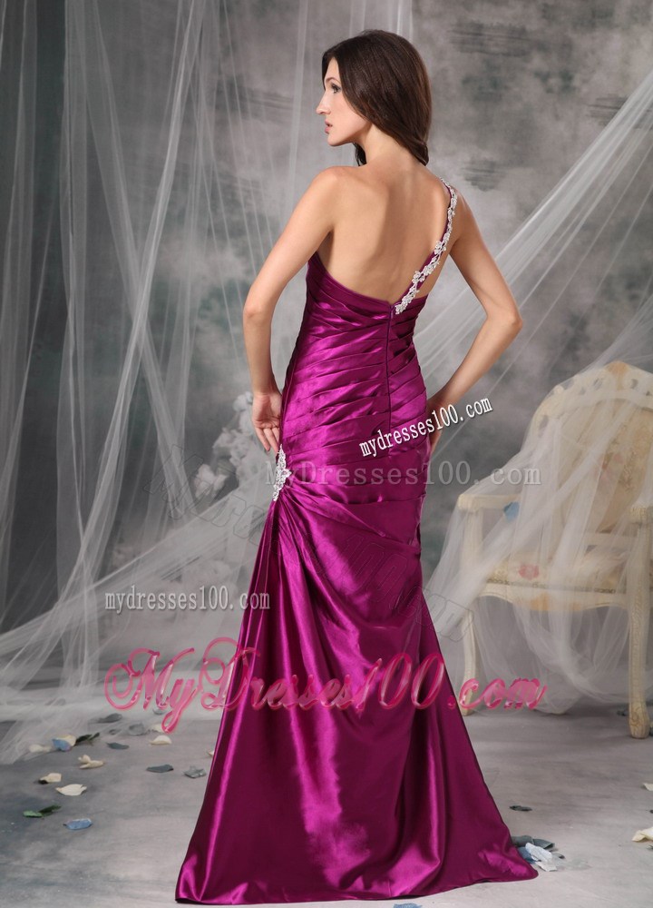Exclusive Fuchsia One Shoulder Evening Dress Appliques Floor-length