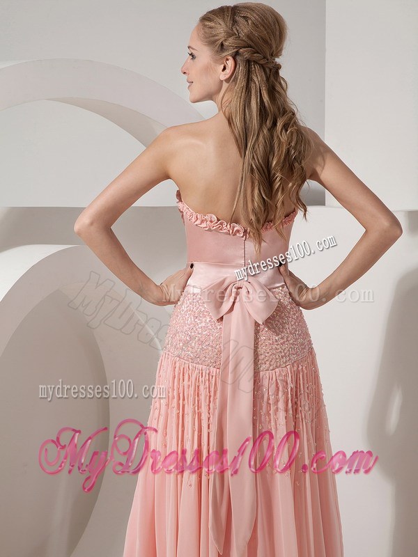 Customize Light Pink Evening Dress Column Strapless Beading Ankle-length