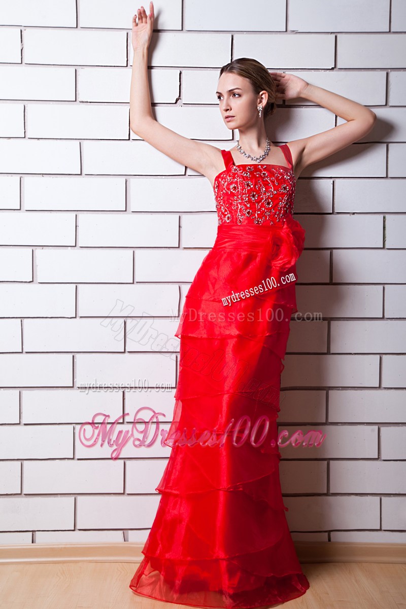 2013 Red Column Straps Floor-length Beading Formal Evening Dresses