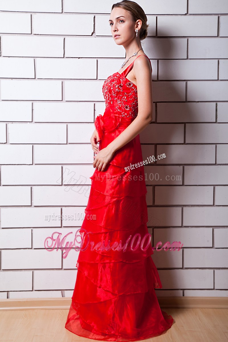 2013 Red Column Straps Floor-length Beading Formal Evening Dresses