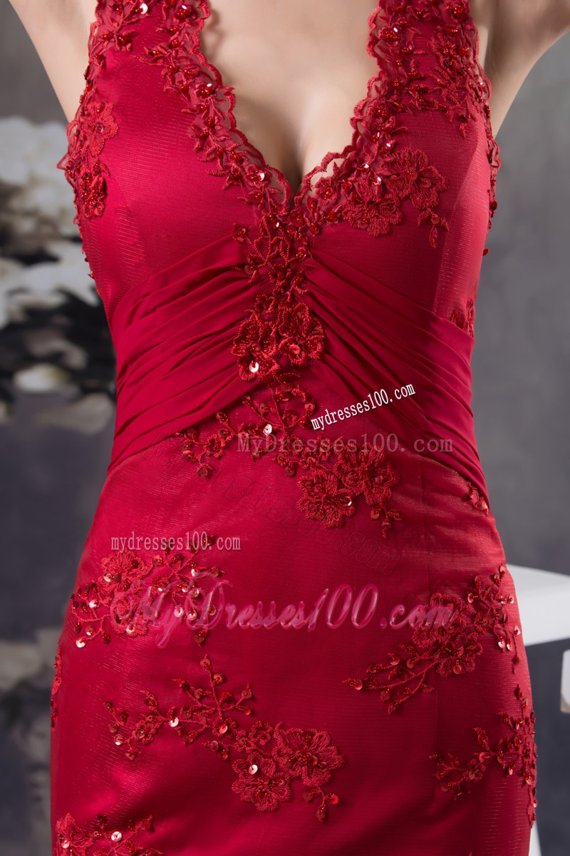 Sexy Appliques Red Halter Column long Prom Dress for 2013