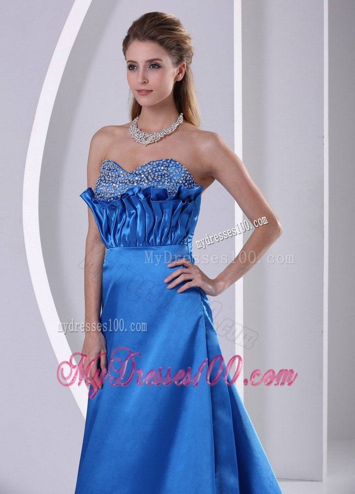Sky Blue Sweetheart Beaded Evening Dress With Court Train