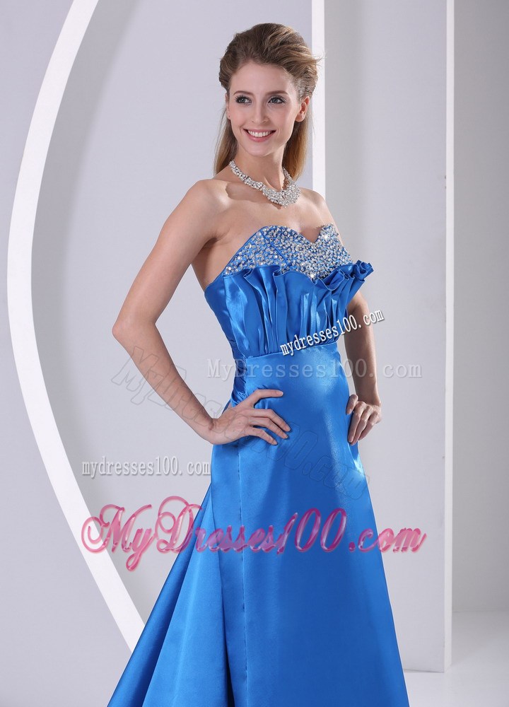 Sky Blue Sweetheart Beaded Evening Dress With Court Train