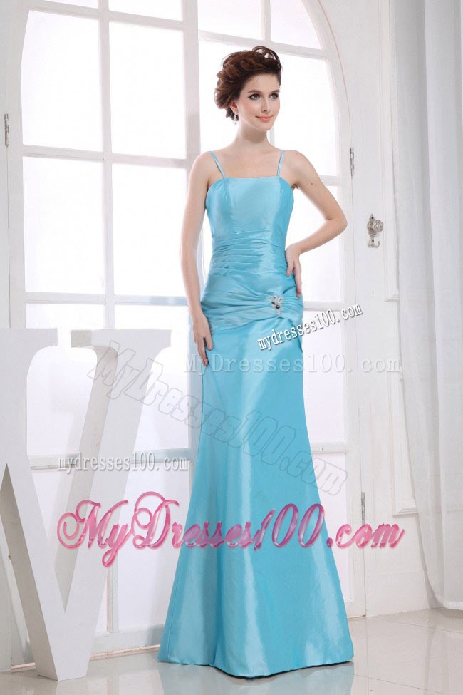 Spaghetti Straps Aqua Blue Beading Decorate Bodice Mermaid Floor-length 2013 Prom Dress