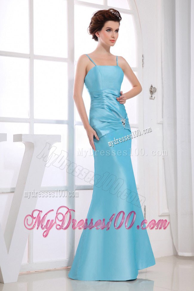 Spaghetti Straps Aqua Blue Beading Decorate Bodice Mermaid Floor-length 2013 Prom Dress