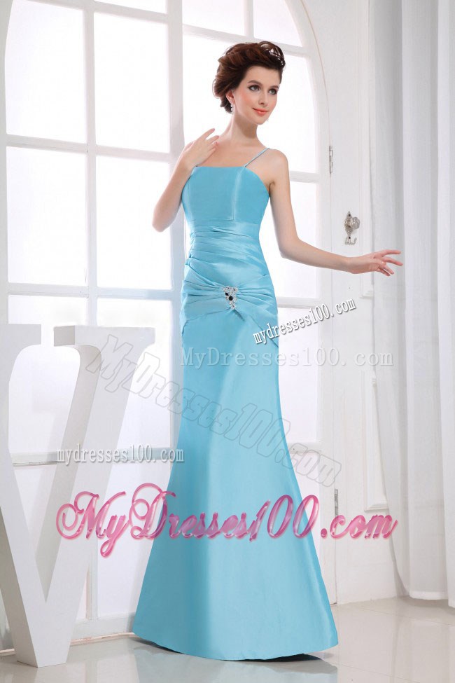 Spaghetti Straps Aqua Blue Beading Decorate Bodice Mermaid Floor-length 2013 Prom Dress