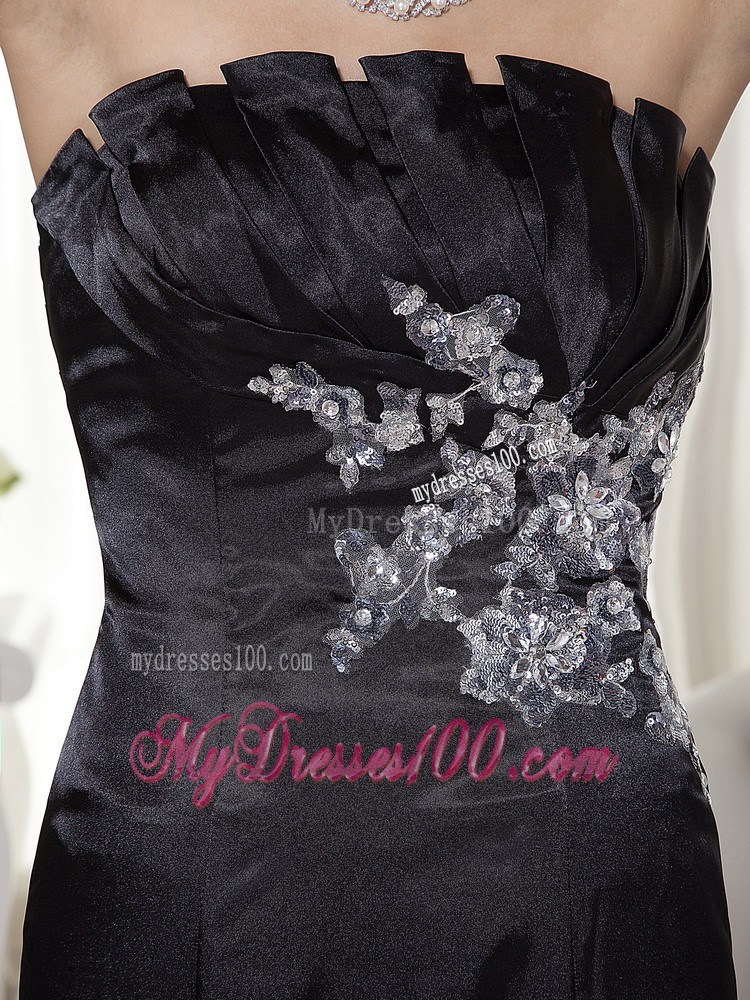 Black Mermaid Strapless Brush Train Appliques Formal Evening Dress