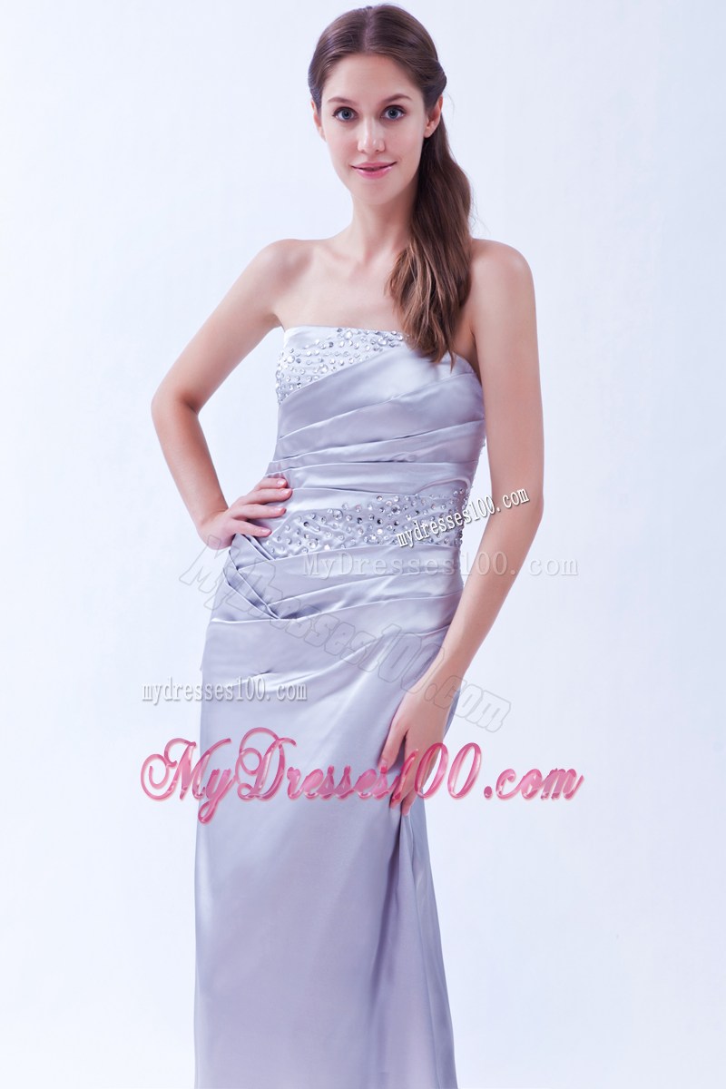 Lilac Column Strapless Beading Formal Evening Dress Beading Brush Train